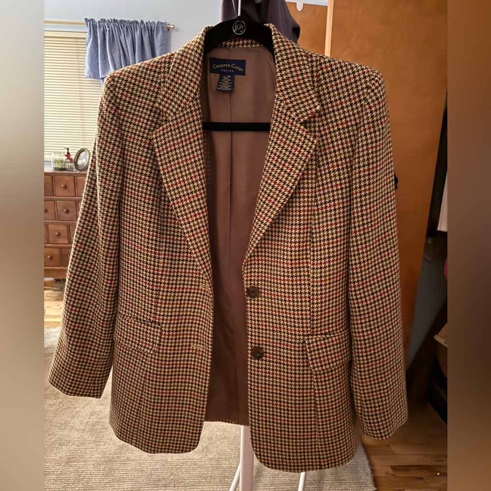 Vintage Charter Club Women's Plaid Houndstooth Blazer Size 8 EUC
